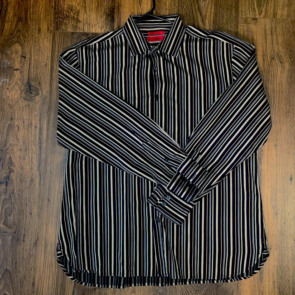 Alfani Men’s Long Sleeve Modern Fit Button Up Shirt XL Black and multicolored